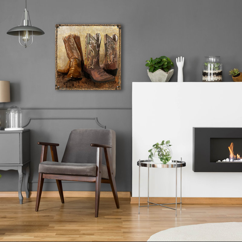  «Roped In Bottes» par Art Licensing Studio, art mural en verre acrylique, 24 po x 24 po, H 24 po x l 24 po