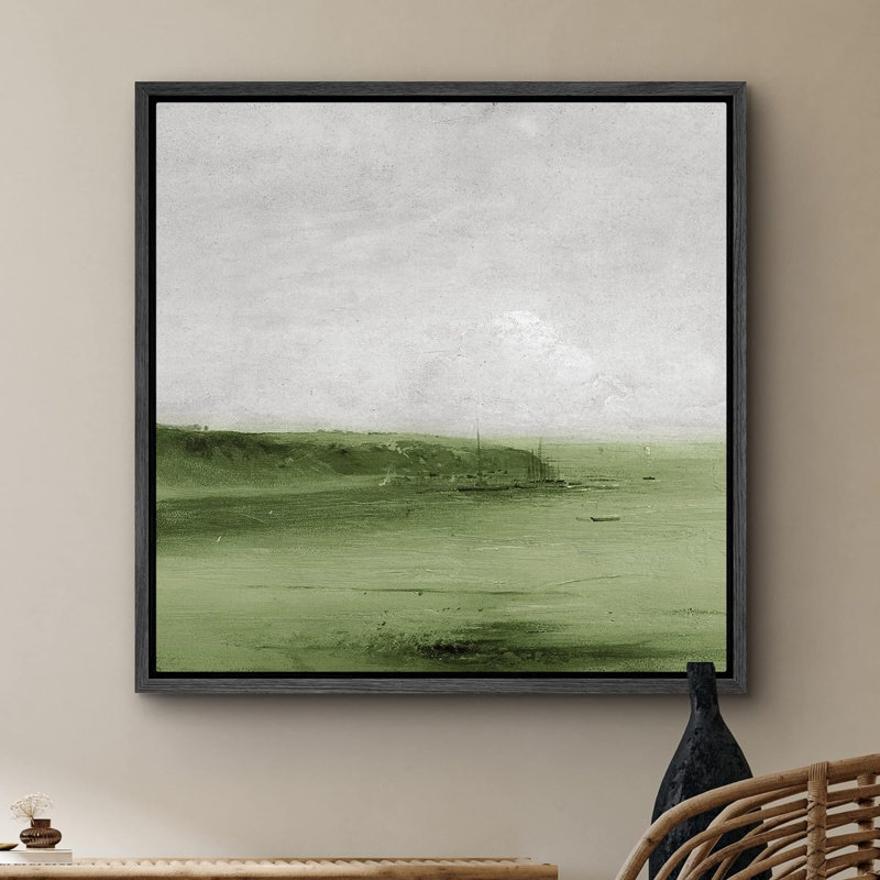 Voilier vert pastel océan encadré sur toile, Noir, H 16 po x l 16 po