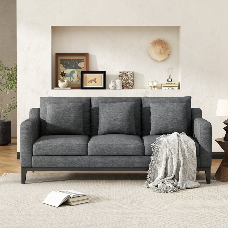 Canapé moderne à 3 places avec pieds en bois Mirod Comfy, pour le salon et le bureau, Gris anthracite