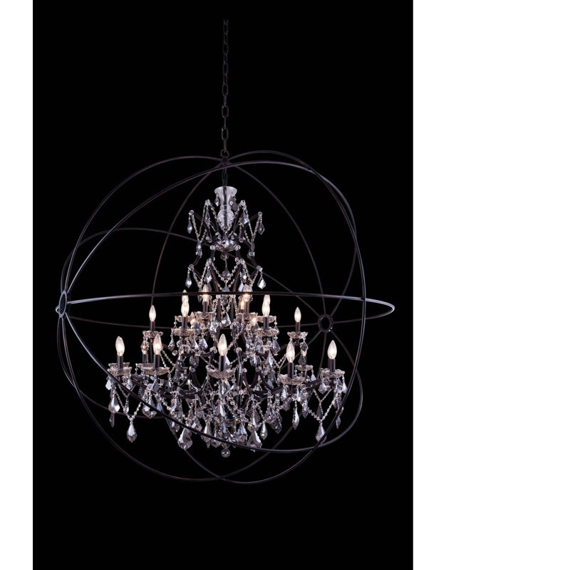Lustre sphérique unique à 25 lumières Mendelson, Noir mat, Noir fumé