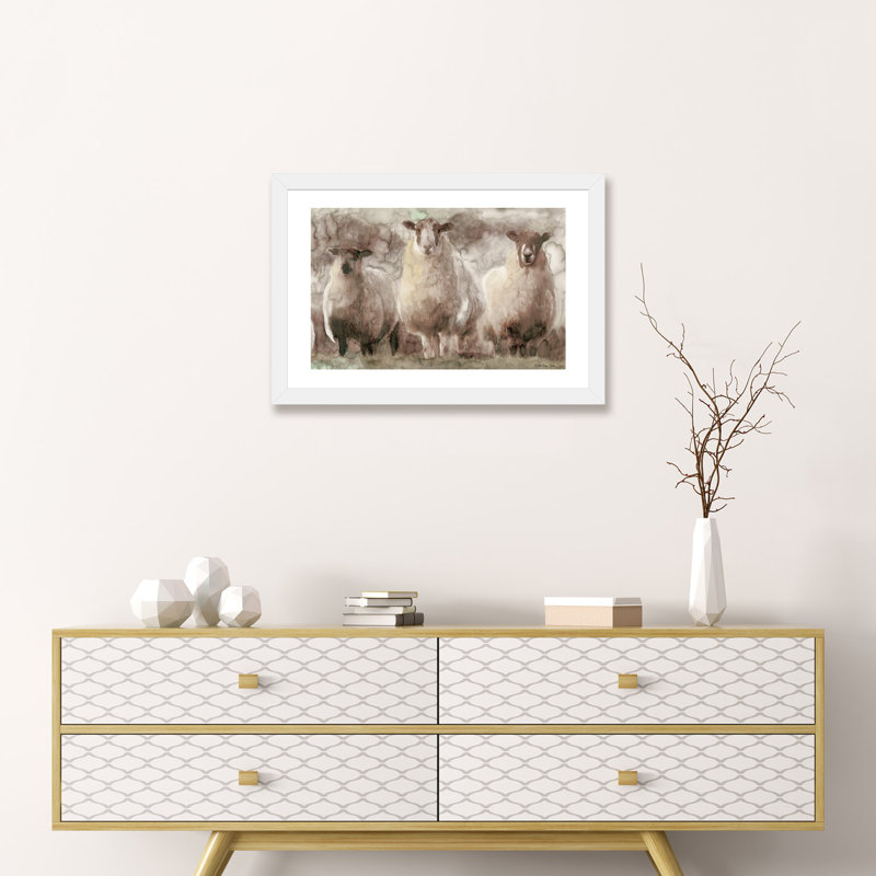 Trois moutons - reproduction d'art, H 16 po x l 24 po x P 1 po, Papier encadré blanc