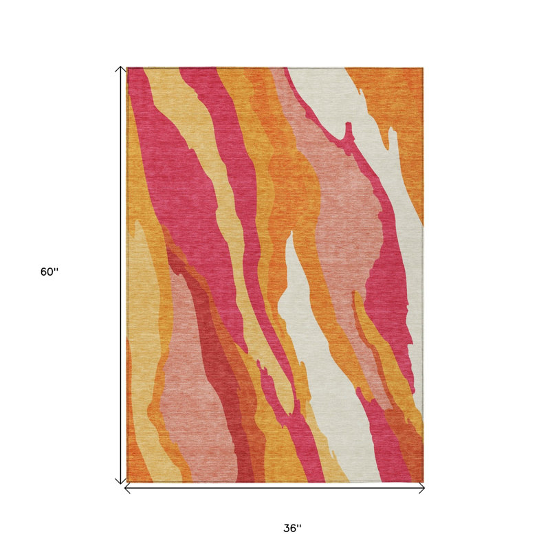 Tapis extérieur lavable abstrait 3 pi x 5 pi rosé