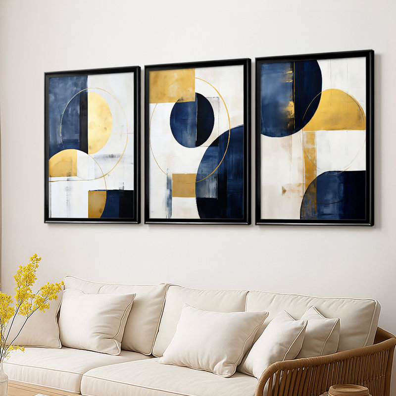 ABSTRACT Series DLVI - Toile tendue avec châssis sur mesure - 3 pièces, H 15 po x l 19 po