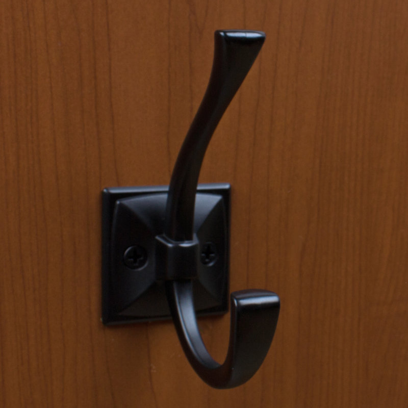 Flared Decorative Double-Prong Wall Hook, Matte Black