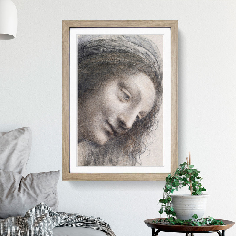The Head of the Virgin by Leonardo Da Vinci - Picture Frame Painting, Oak, 36cm H x 27cm W x 2cm D