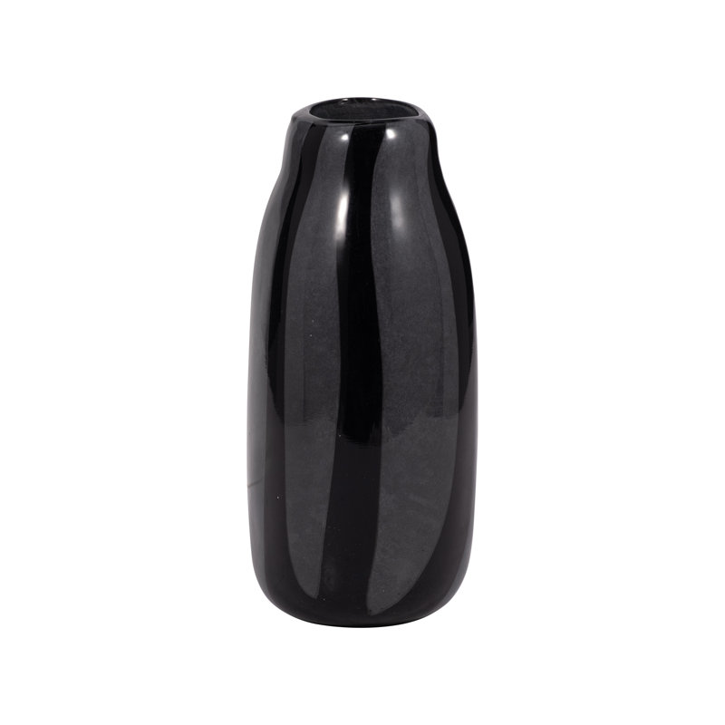 Élégant vase rayé en verre à deux tons pour la décoration intérieure, H 10 po x l 6 po x P 5 po, Noir