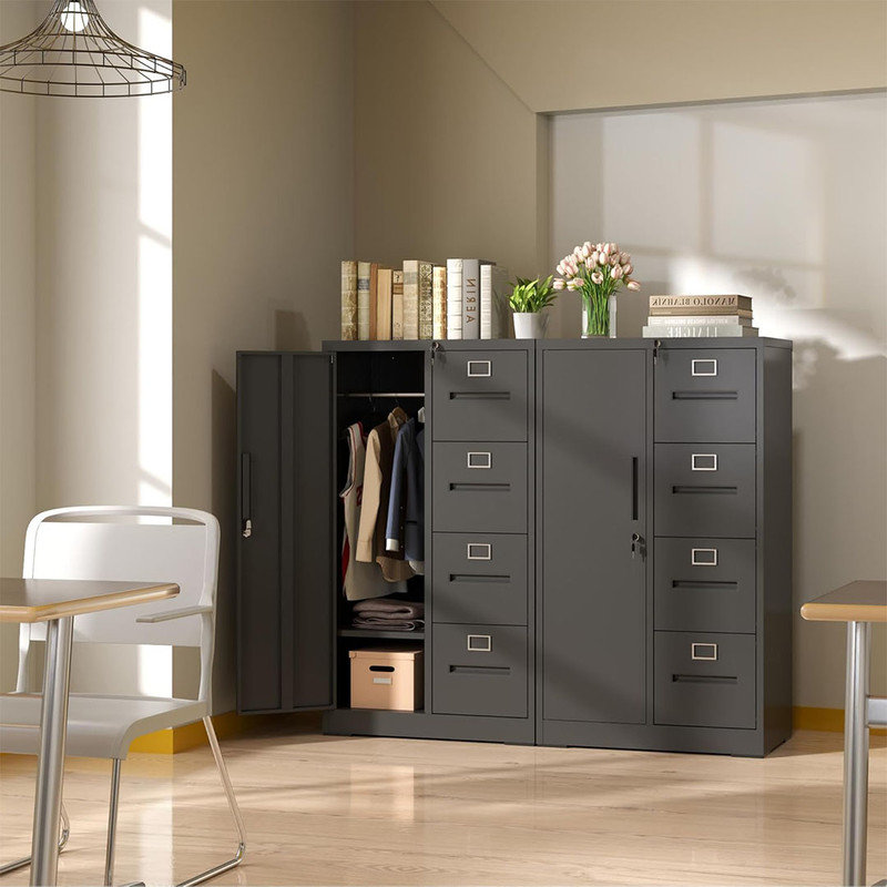 Metal Storage Locker Cabinets for Employees, Locking File Cabinet with 4 Drawers and 1 Door for Legal/Letter Size Files, Assembly Required