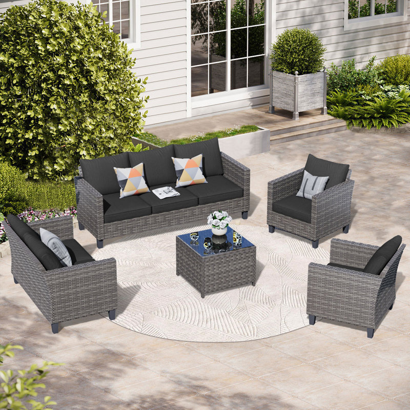 Viani 7 - Person Patio Conversation Set with Cushions, Black