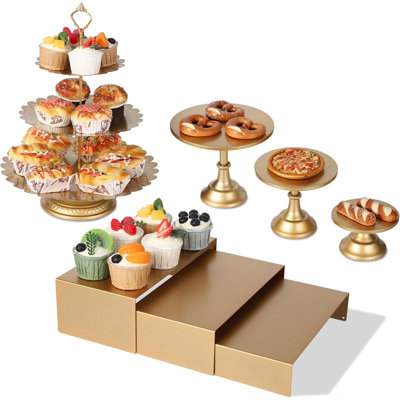 7-Piece Gold Metal Cake Stand Set – Round Pedestal Dessert Stands, Tiered Cupcake Holder & Display Risers for Wedding, Birthday, Baby Shower, Anniversary Parties
