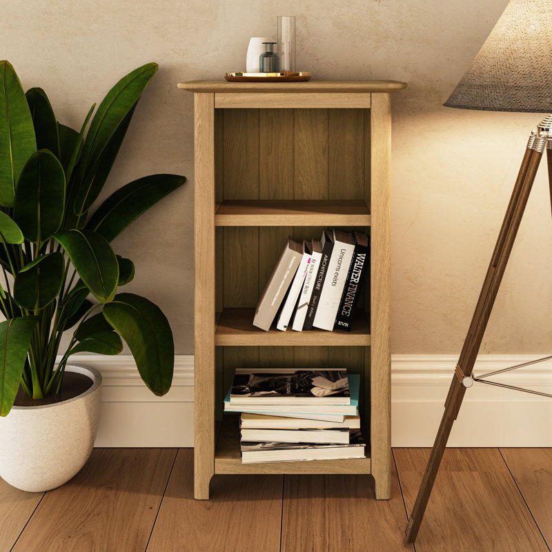 Daris 3 Tier Low Bookcase Shelving Unit. Solid Oak Top. Fully Assembled