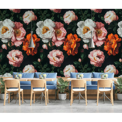 Elegant Blooms A Dance of Vibrant Florals Removable Wallpaper