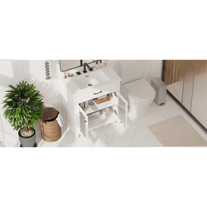 Meuble-lavabo 31 po avec verre trempé, blanc, Blanc