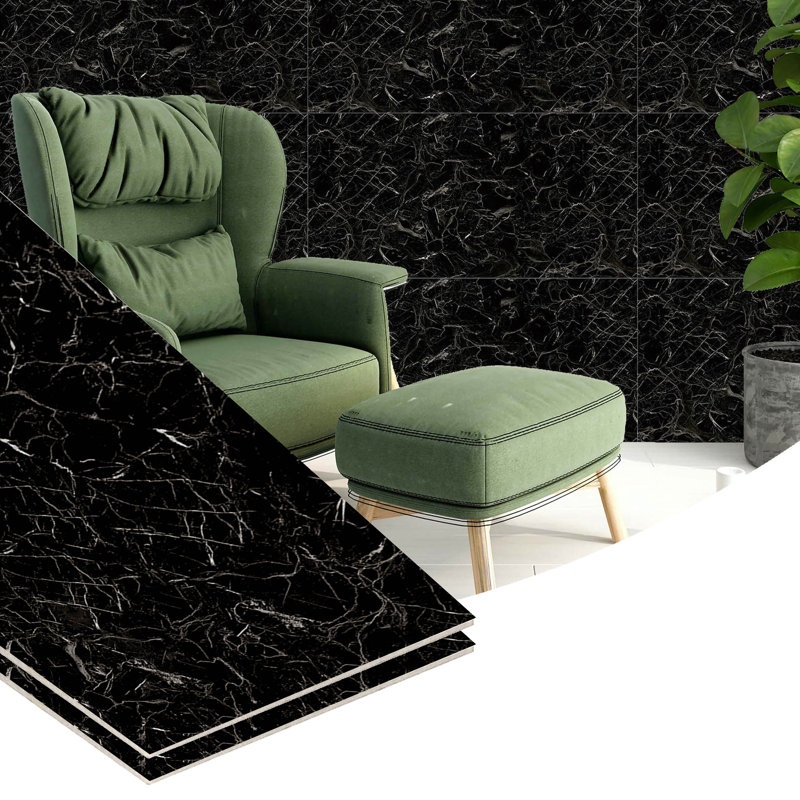 Panneaux muraux imitation marbre noir et blanc 23,6 po x 11,8 po Falkirk Moray (paquet de 10)