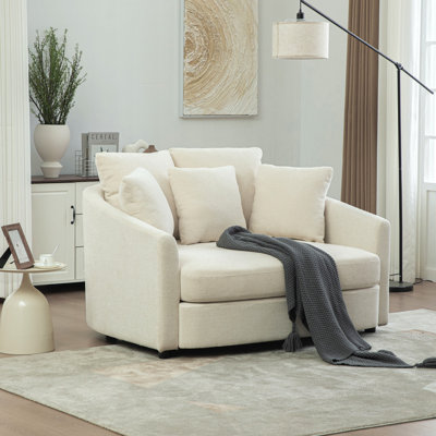 Méridienne rembourrée de 56,3 po de largeur avec coussins, fauteuil de baril surdimensionné confortable avec fauteuil à siège profond pour club, salon, chambre à coucher, bureau, salon