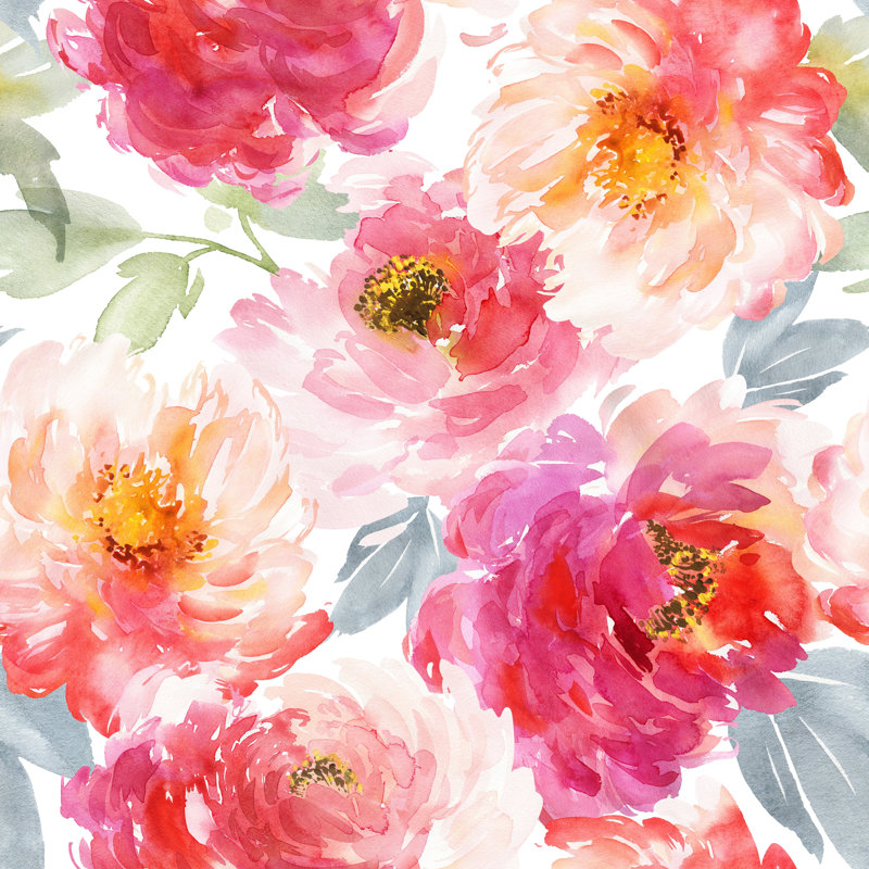 Panneau mural 4 pièces pivoines Konawa, L 10,42 pi x l 125 po