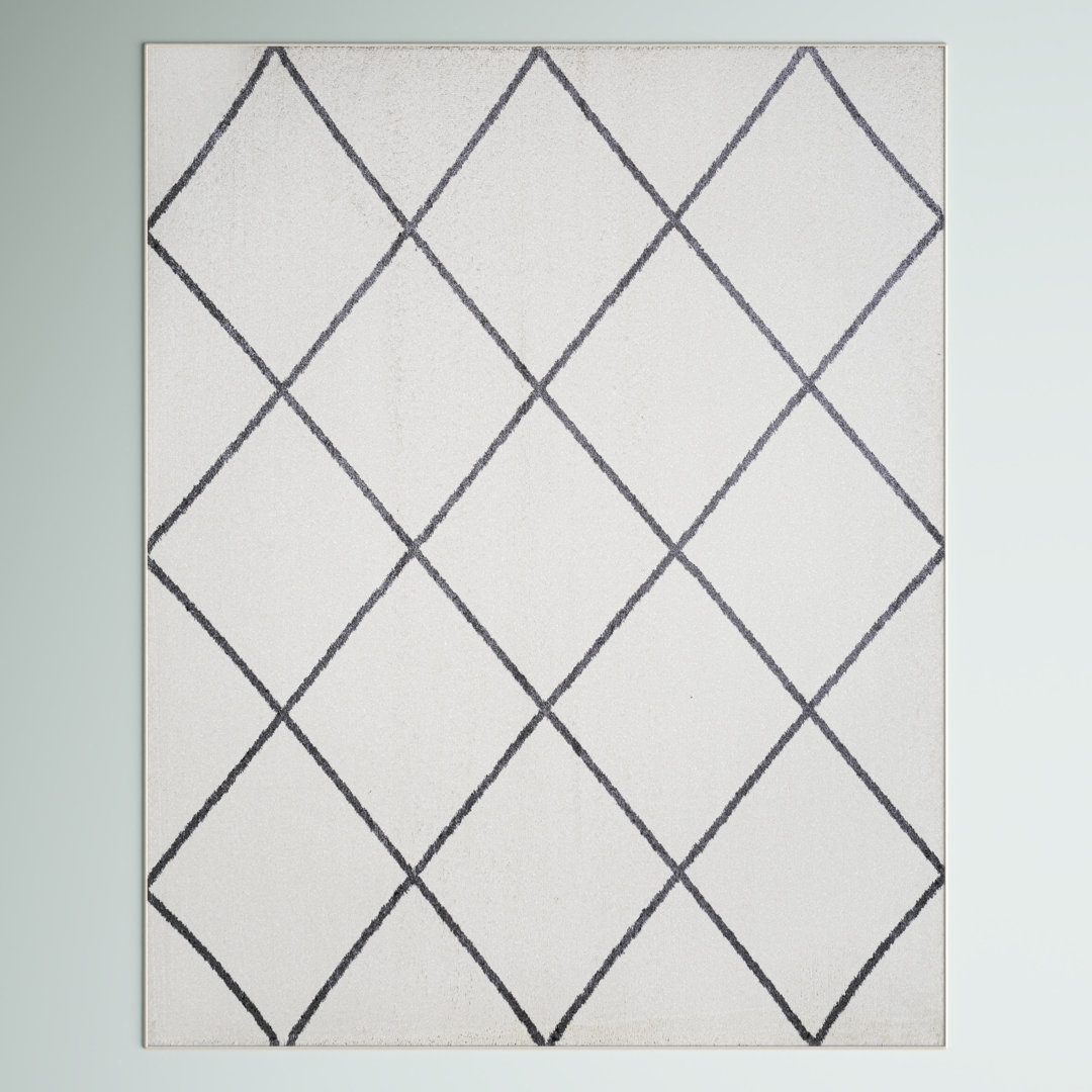 Bertrice Minimalist Diamond Trellis White/Gray Rug Wade Logan® Rug 