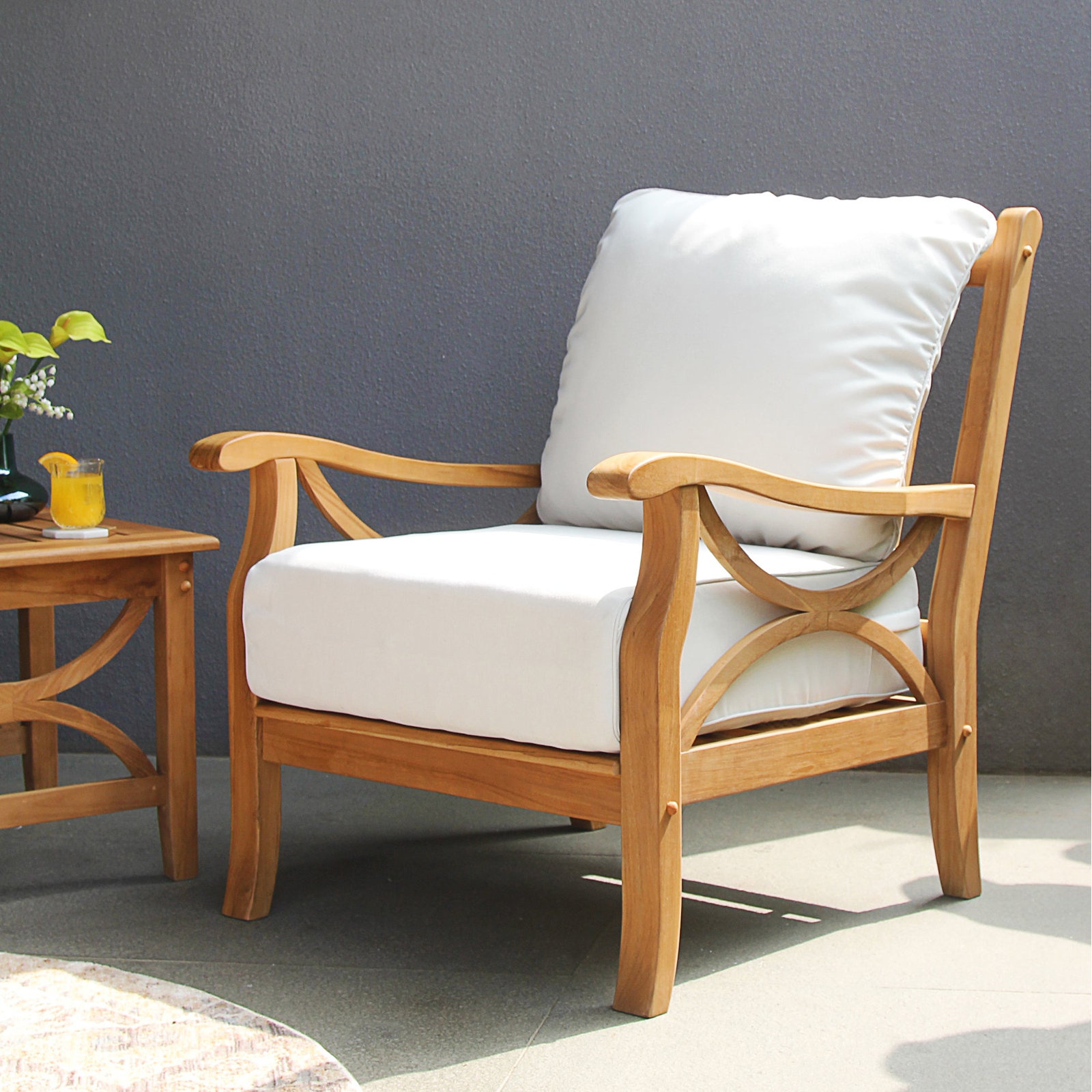 Brunswick Teak Patio Lounge Chair, Vellum Sunbrella Canvas®, Natural