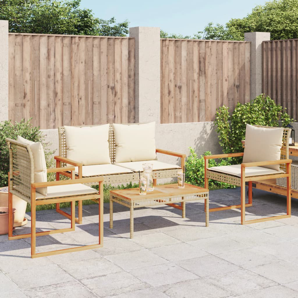 Vidaxl 4-Tlg. Garten-Lounge-Set Mit Kissen Schwarz Polyrattan