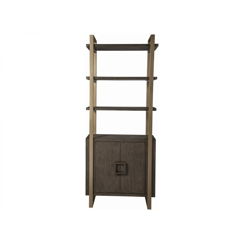 Transitional Warm Brown Wood and Metal Bookcase with Adjustable Shelves