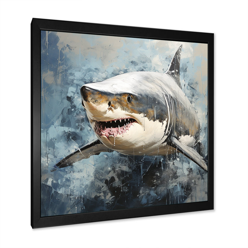 Ombre de requin gris II - art mural animaux côtiers, Cadre photo noir, H 16 po x l 16 po x P 1 po