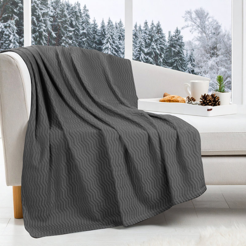 Jeté 100% coton Blue Nile Mills - tissage chevron Dobby - Accent léger toutes saisons, Jeté, Gris anthracite