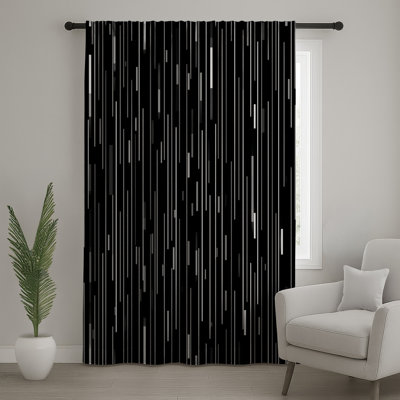 Black White Stripes Window Curtains, Pattern Sheer & Blockout Curtains - 1 Panel