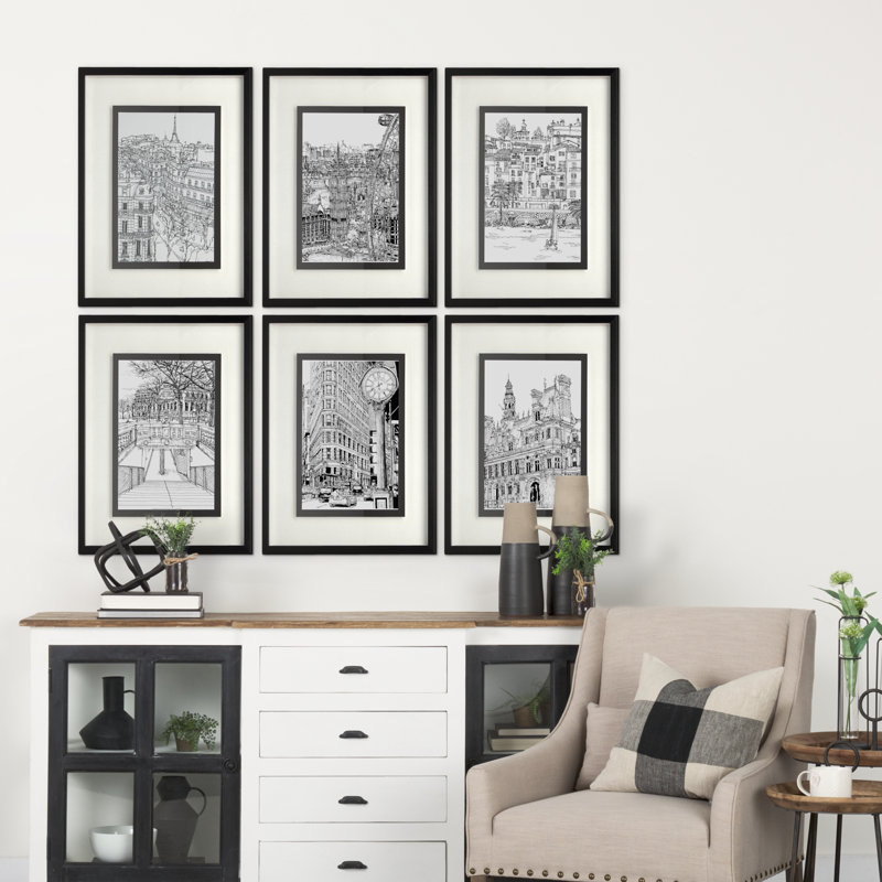 «B&W City Scene» par Melissa Wang a, reproduction d'art encadrée à la main avec passe-partout texturé, B&W City Scene X