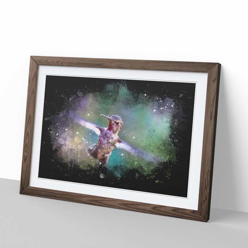 Hummingbird Vol.2 - Picture Frame Painting, Walnut, 48cm H x 65cm W x 2cm D