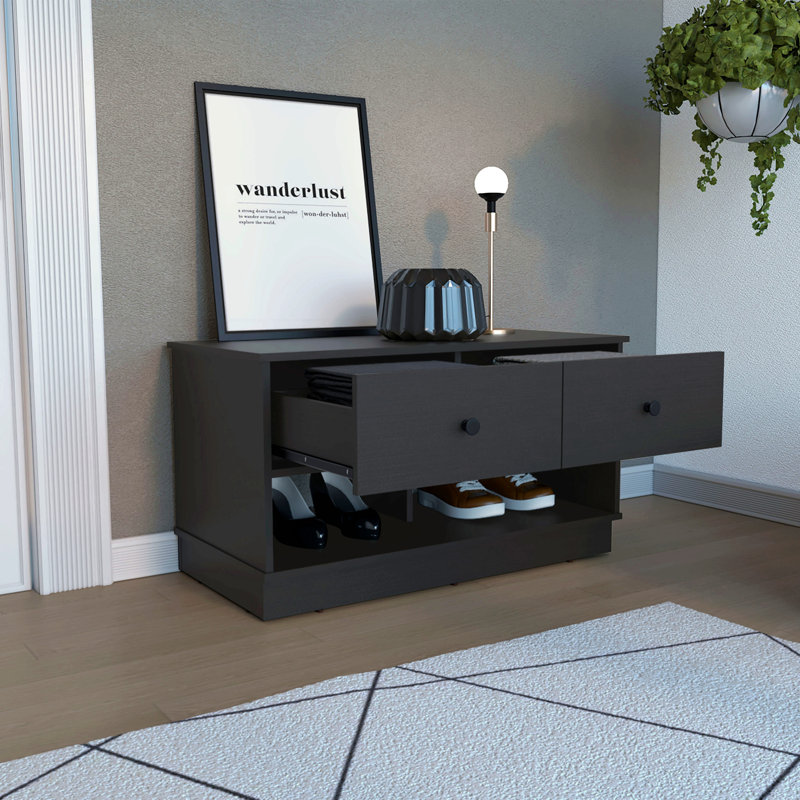 Banc de rangement, tablette inférieure, deux tiroirs, pour le salon de la chambre à coucher, Noir
