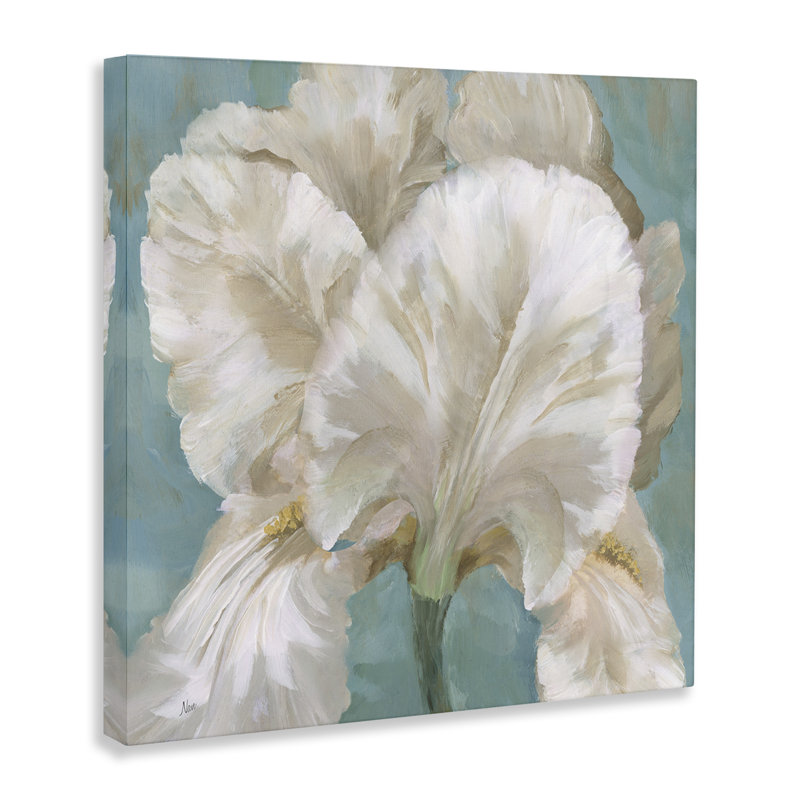 "Iris blanc sur toile bleue" par Nan, H 17 po x l 17 po