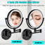 Miroir de meuble-lavabo mural de 8 pouces à DEL avec 12 grossissements, noir mat, grossissement 1 / 3X, rotation de 360 degrés, bouton imperméable, bras de salle de bain grossissant, pivotant,