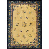 Antique Wool Blue Ivory Beige Cream White Hand Knotted Pile Rug