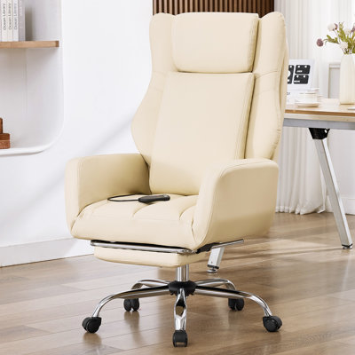Seaberg Ergonomic PU Leather Office Chair with 3D Kneading Massage, Adjustable Backrest (90°-135°), Folding Armrest, Telescopic Footrest, 360° Swivel & Silent Wheels - Comfort Desk Chair for Work/Gaming/Nap