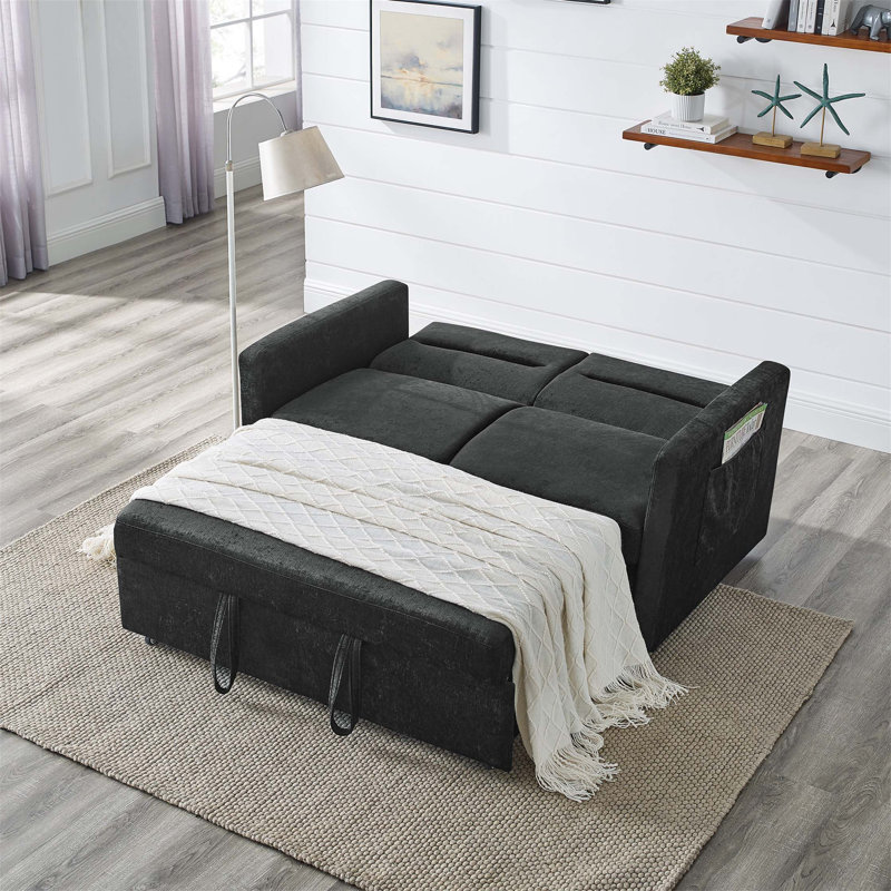 Canapé-lit avec lit escamotable 54,5 po Alacyia, Chenille noir