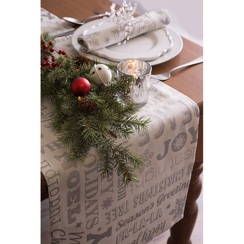 Mcmann 100% Cotton Christmas Table Runner, Silver, 72" L x 14" W