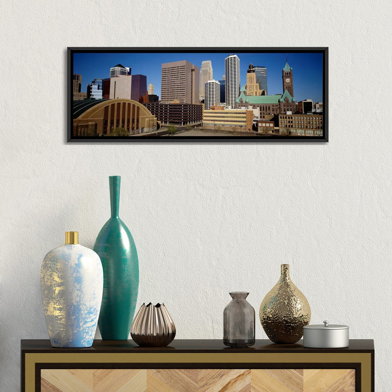 " Minneapolis, Minnesota ", 12" H x 36" W x 1.5" D, Black Framed Canvas