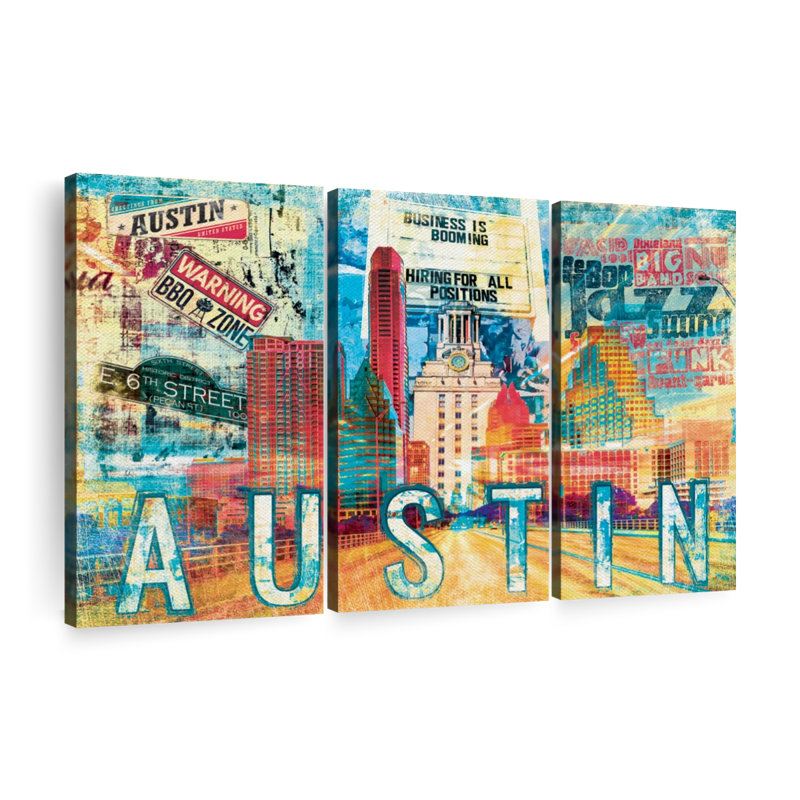 «Road To Austin City», reproduction d'art sur toile, H 20 po x l 33 po x P 1,25 po