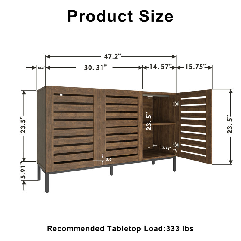 Farmhouse 47 in. W Sideboard Buffet Accent Storage Cabinet with Strip Skeleton Door and Adjustable shelves