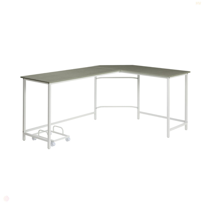 L-Shape Rectangular Computer Desk, Grey/White