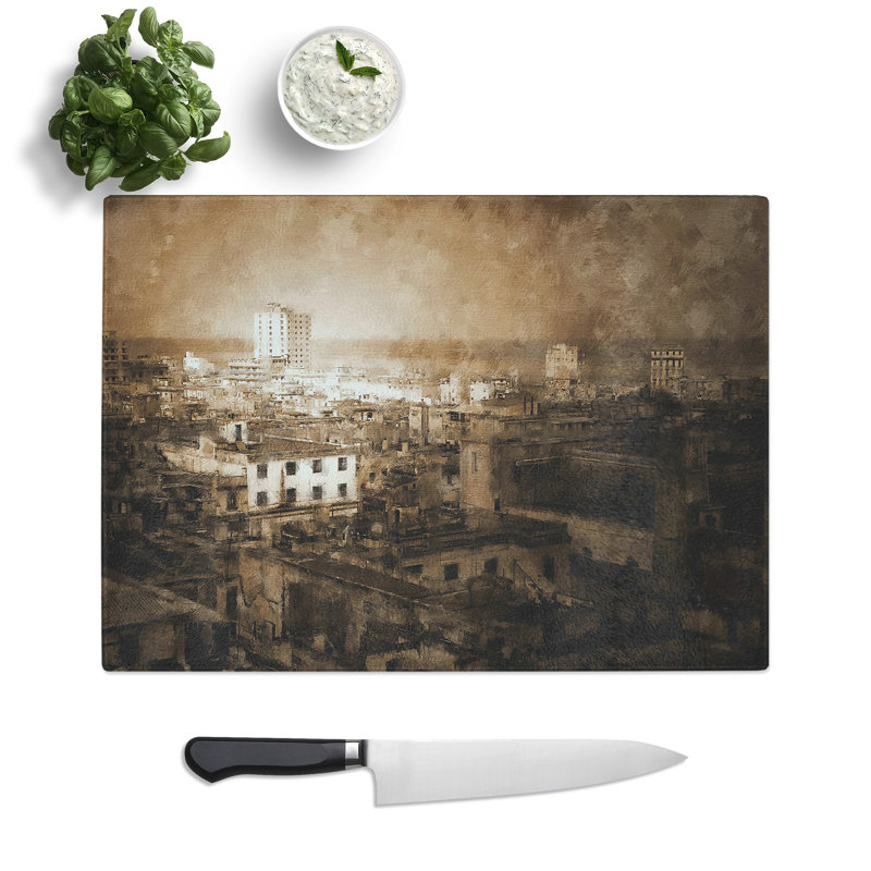 Cuba Skyline Painting Chopping Board, 28.5cm W x 39cm L