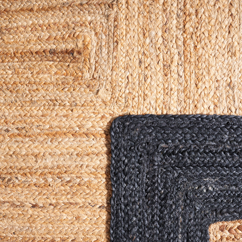 Tapis beige / noir en jute / coton tissé à plat à la main Middleton, Rectangle 4 pi x 6 pi
