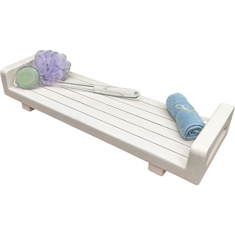 Eleganto 29" White Driftwood Teak Bath Tray with LiftAide Arms