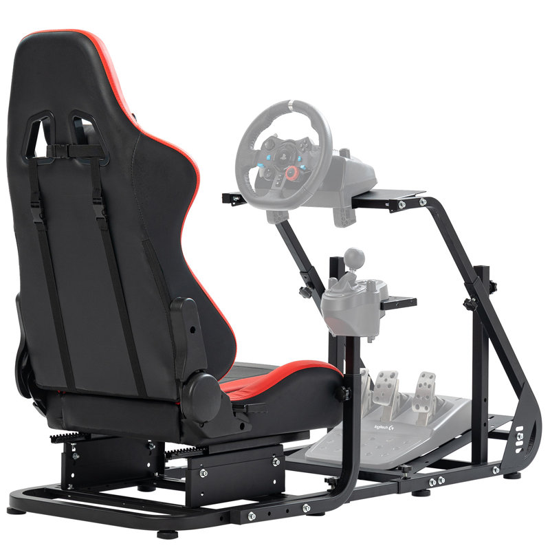 Anman Racing Simulator Cockpit Stand with red Racing Chair fit Logitech G29 G920 G923 Thrustmaster, Red