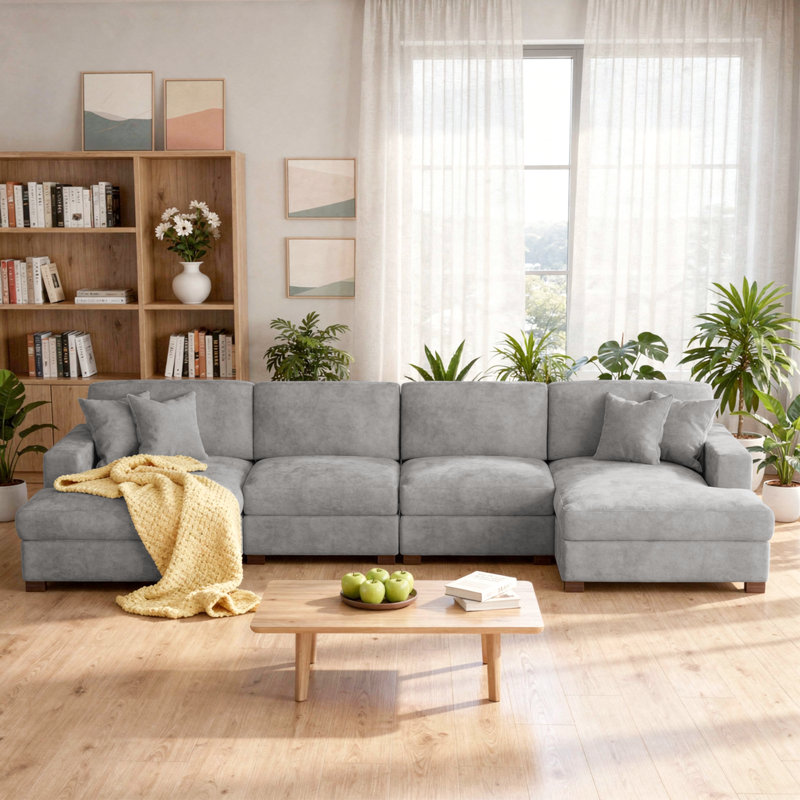 Canapé modulaire 4 pièces en chenille 4 pièces, H 33,4 po x l 151,7 po x P 62 po, Gris chenille