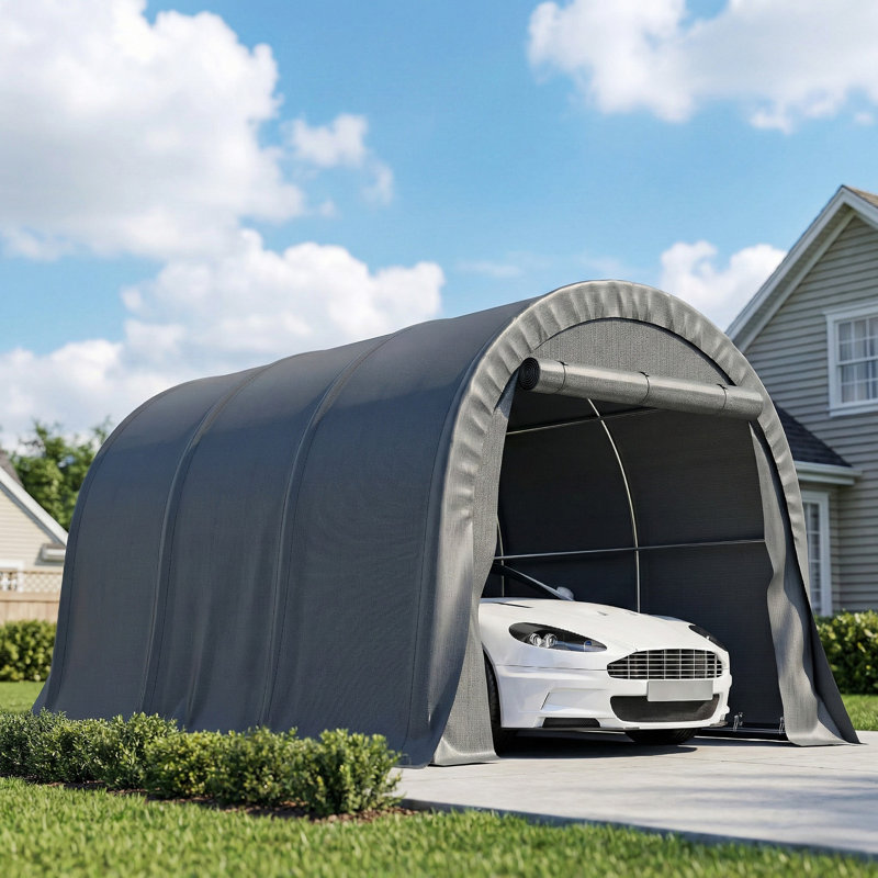 Abri d'auto robuste 10 pi x 15 pi, garage portable avec porte, gris foncé