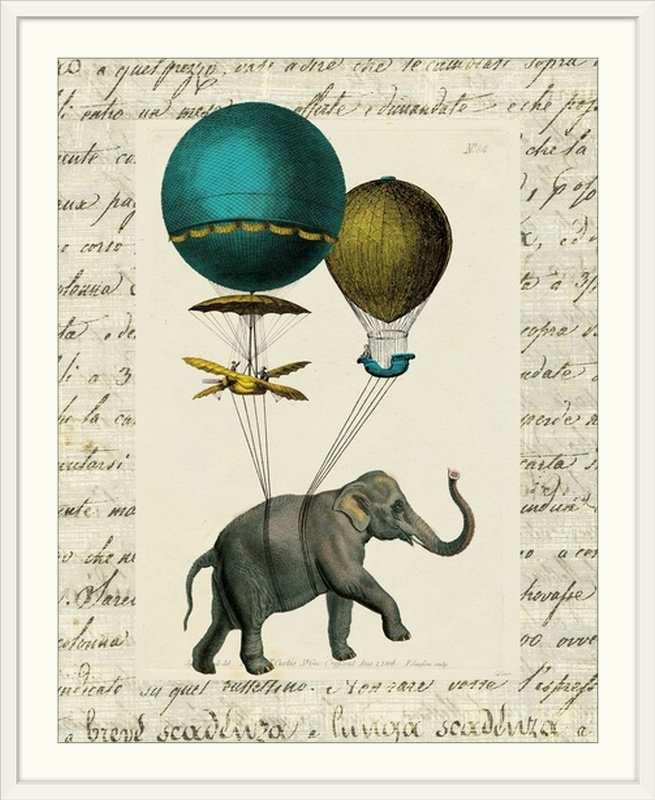 « i » par sue schlabach, impression Elephant Ride, Cadre blanc, H 38 po x l 32 po x P 1 po