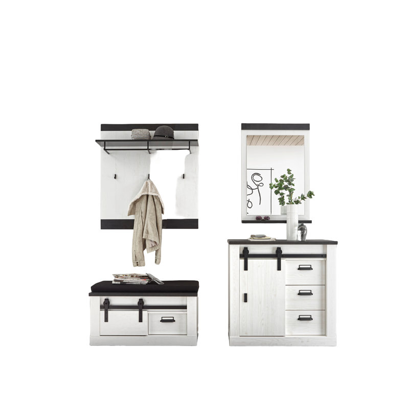 Jackeline Hall Tree 2066cm Wide with Bench and Shoe Storage, White/Black