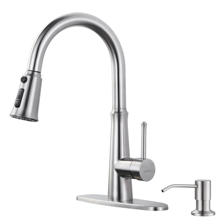 WOWOW Pull Out Kitchen Faucet with Soap Dispenser