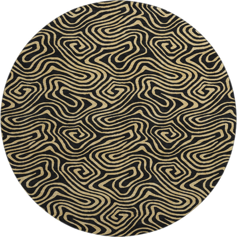 Premium Machine Washable Birchview AMF1031 Swirls Rug, Round 8'
