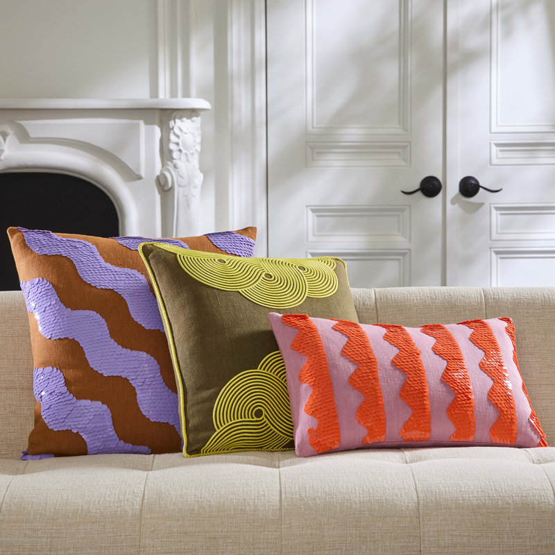 Ibiza Linen Pillow Cover & Insert, Purple/Orange Striped, Square 20"